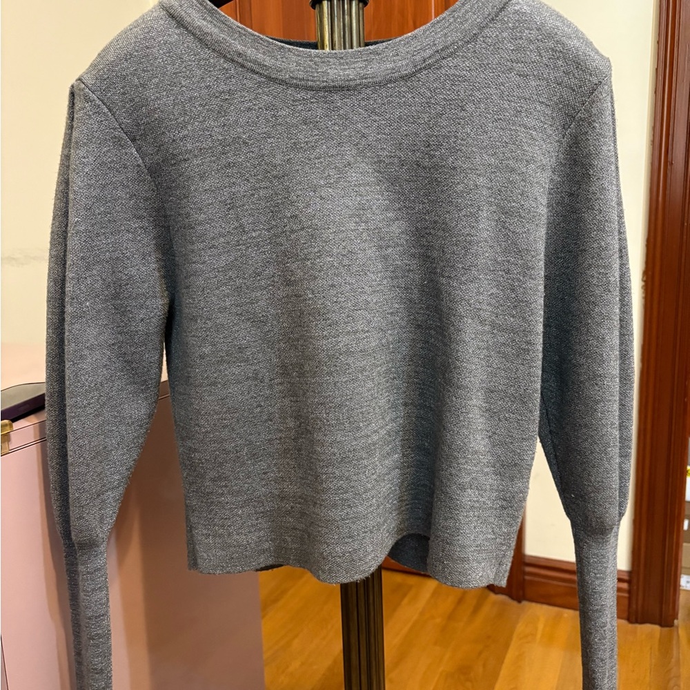 Zara Gray Crew Neck Sweater with Ribbed Cuffs